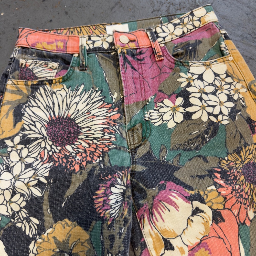 Mother The Rambler Zip Ankle Jeans 27 Build Me Up Buttercup Floral Wide Leg Pant - Picture 7 of 8